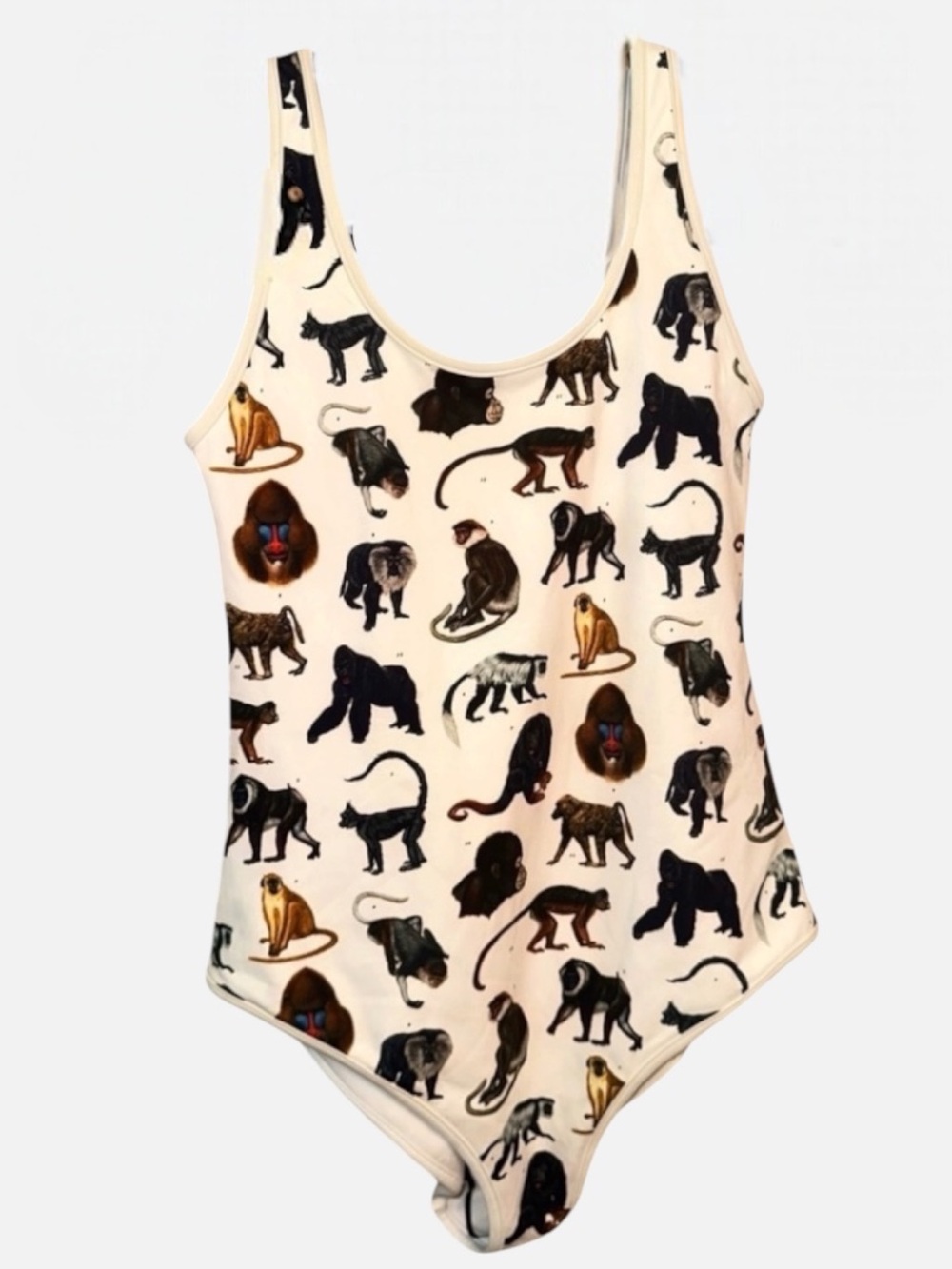 NWT Burberry White One-Piece Swimsuit with Multicolor Monkey Print